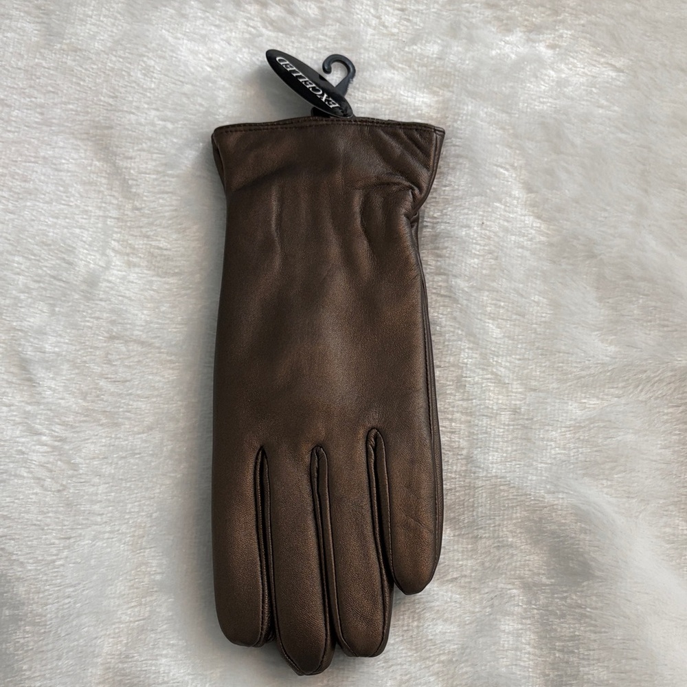Excelled Women's Brown Leather Gloves- Cashmere Lined - Picture 7 of 8